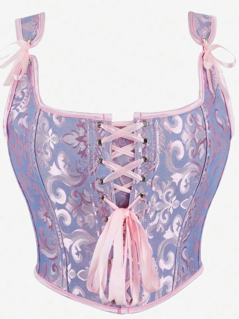 Jacquard Lace-Up Bustier Corset Top in Lavender Pink